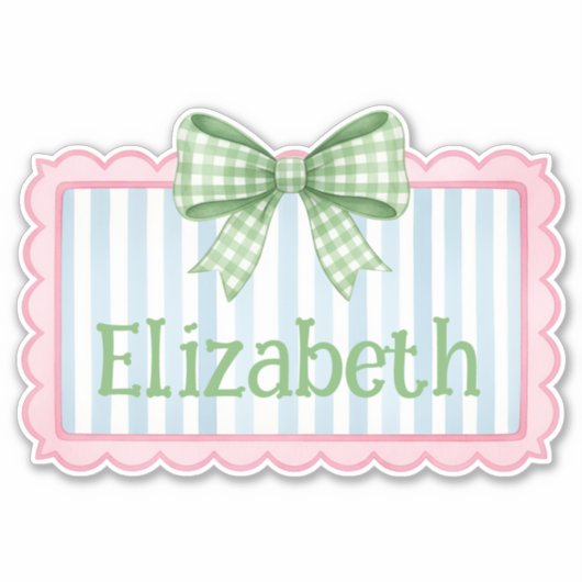 Pink and Blue Frame With Green Gingham Bow シール (正面)