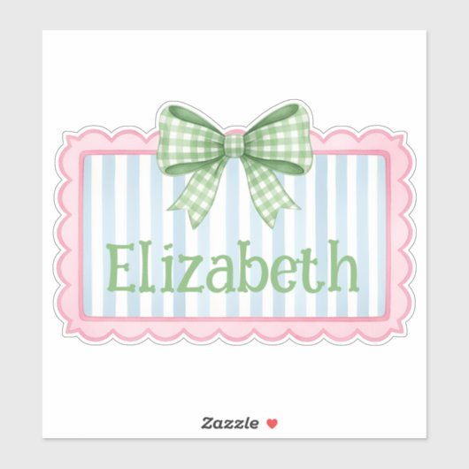 Pink and Blue Frame With Green Gingham Bow シール (シート)