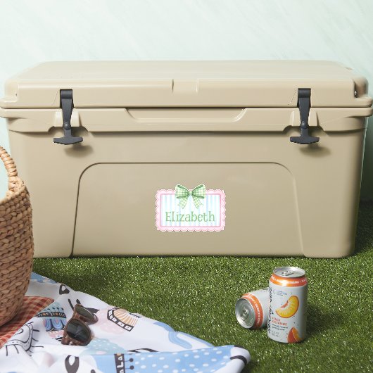 Pink and Blue Frame With Green Gingham Bow シール (クーラー)