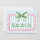 Pink and Blue Frame With Green Gingham Bow ノートカード (正面)
