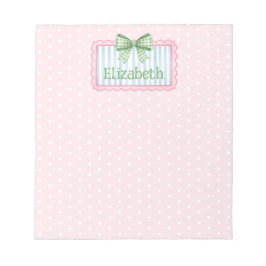 Pink and Blue Frame With Green Gingham Bow ノートパッド