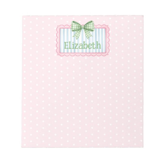 Pink and Blue Frame With Green Gingham Bow ノートパッド (正面)