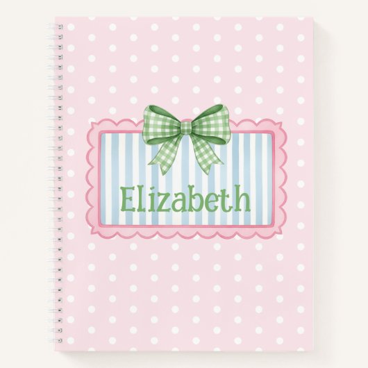Pink and Blue Frame With Green Gingham Bow ノートブック (正面)