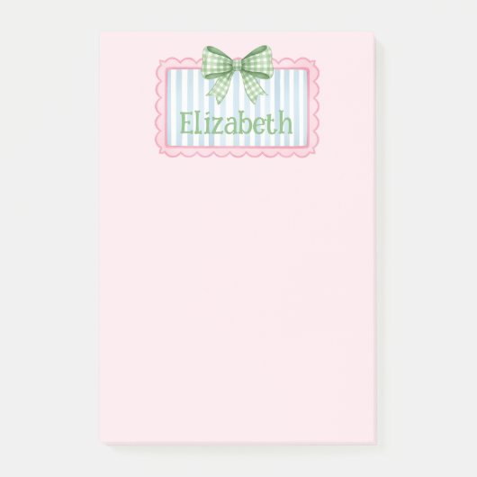 Pink and Blue Frame With Green Gingham Bow ポストイット (正面)
