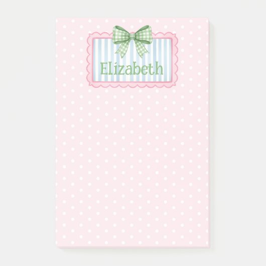 Pink and Blue Frame With Green Gingham Bow ポストイット (正面)
