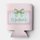 Pink and Blue Frame With Green Gingham Bow 缶クーラー (裏面)