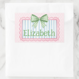 Pink and Blue Frame With Green Gingham Bow 長方形シール