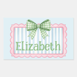 Pink and Blue Frame With Green Gingham Bow 長方形シール
