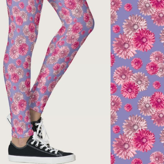 Pink and blue gerbera daisy floral Patterned レギンス