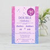 Pink and Blue Glitter Disco Joint Birthday 招待状 (スタンド正面)