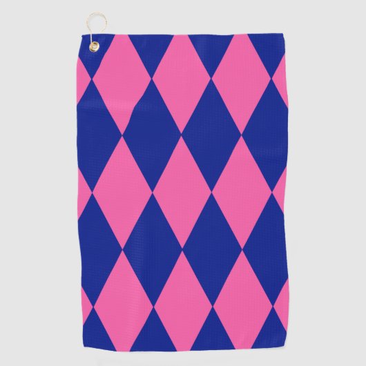 Pink and Blue Harlequin Checkered Design  ゴルフタオル (正面)