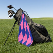 Pink and Blue Harlequin Checkered Design  ゴルフタオル (グリーン)