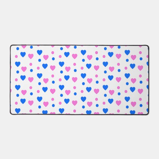 Pink and Blue Hearts and Polka Dots Pattern デスクマット (正面)