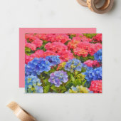 Pink and Blue Hydrangea Flowers Note Card Set ノートカード (正面/裏面インサイチュ)