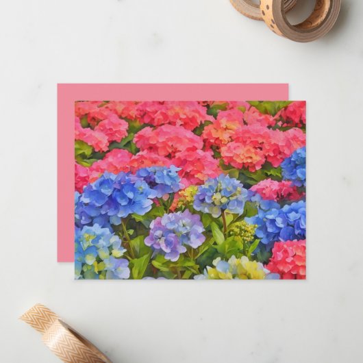 Pink and Blue Hydrangea Flowers Note Card Set ノートカード (正面/裏面インサイチュ)