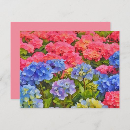 Pink and Blue Hydrangea Flowers Note Card Set ノートカード (正面/裏面)