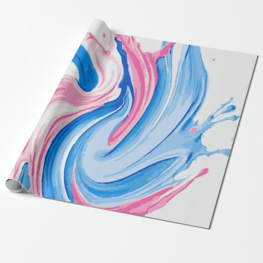 Pink and Blue Paint Splash Pattern on White – Fun  ラッピングペーパー (アンロールド)