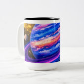 Pink and Blue Planet with Rings ツートーンマグカップ (正面左)