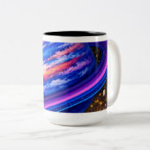 Pink and Blue Planet with Rings ツートーンマグカップ (正面右)