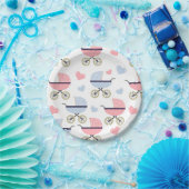 Pink and Blue Pram Pattern Baby Shower ペーパープレート (パーティー)