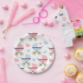 Pink and Blue Pram Pattern Baby Shower ペーパープレート (パーティー)