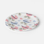 Pink and Blue Pram Pattern Baby Shower ペーパープレート (アングル)