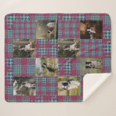 Pink and Blue Teal Plaid 8 Photo Collage シェルパブランケット (正面(横))