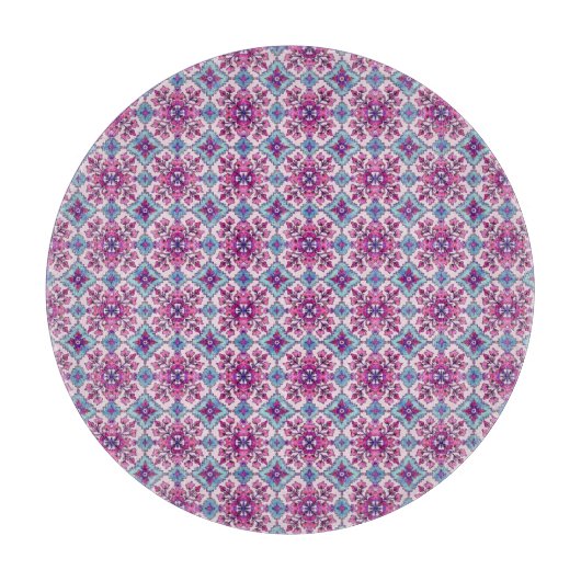 Pink and Blue Tile Design カッティングボード (正面)