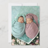 Pink and Blue Twin Teddy Bears on Swing with Photo 招待状 (裏面)