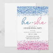 Pink and Blue white Gliter He or She Gender Reveal 招待状 (正面/裏面)