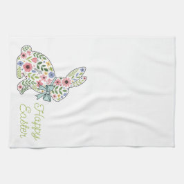 Pink and Blue Wildflower Easter Rabbit キッチンタオル