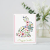 Pink and Blue Wildflower Easter Rabbit シーズンポストカード (スタンド正面)