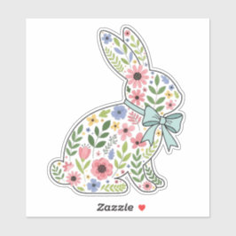 Pink and Blue Wildflower Easter Rabbit シール