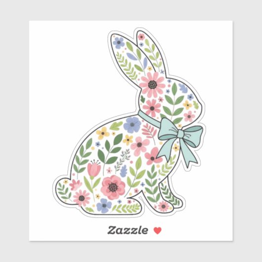 Pink and Blue Wildflower Easter Rabbit シール (シート)