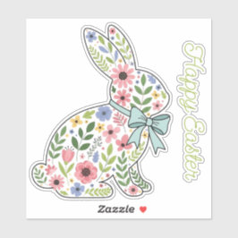Pink and Blue Wildflower Easter Rabbit シール