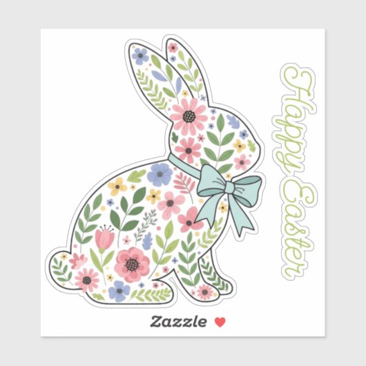 Pink and Blue Wildflower Easter Rabbit シール (シート)