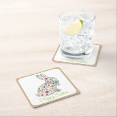 Pink and Blue Wildflower Easter Rabbit スクエアペーパーコースター (インサイチュ)