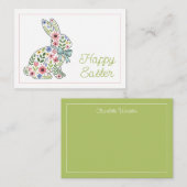 Pink and Blue Wildflower Easter Rabbit ノートカード (正面/裏面)