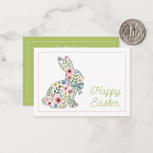 Pink and Blue Wildflower Easter Rabbit ノートカード (正面/裏面インサイチュ)