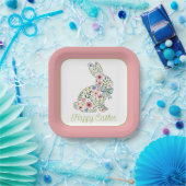 Pink and Blue Wildflower Easter Rabbit ペーパープレート (パーティー)
