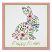 Pink and Blue Wildflower Easter Rabbit ポスター (正面)