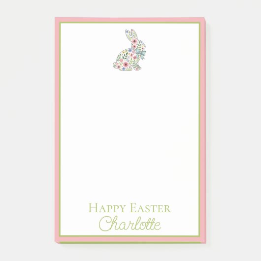 Pink and Blue Wildflower Easter Rabbit ポストイット (正面)