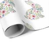 Pink and Blue Wildflower Easter Rabbit ラッピングペーパー (ロールコーナー)