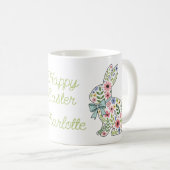 Pink and Blue Wildflower Easter Rabbits コーヒーマグカップ (正面右)