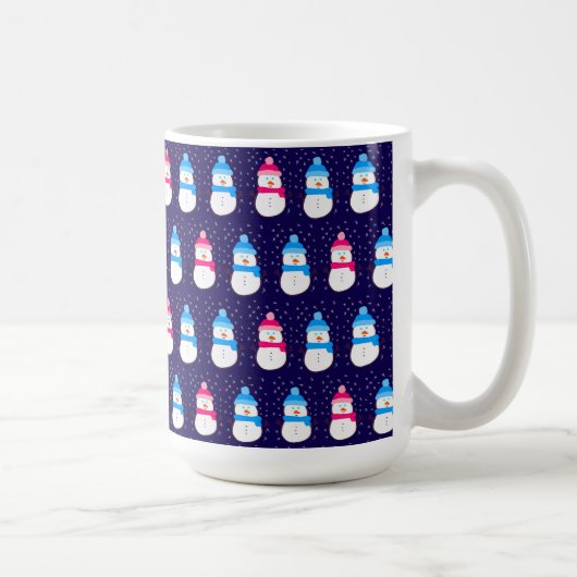Pink and Blue Winter Snowmen コーヒーマグカップ (右)