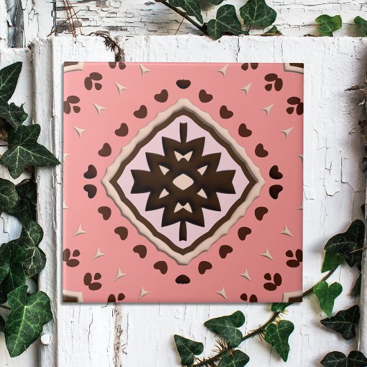 Pink and Brown Beige Medallion Geometric Pattern タイル
