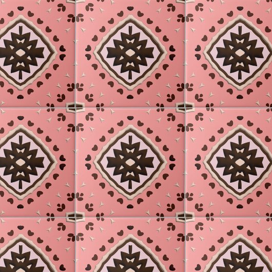 Pink and Brown Beige Medallion Geometric Pattern タイル