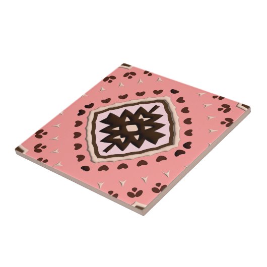 Pink and Brown Beige Medallion Geometric Pattern タイル (側面)