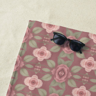 Pink And Burgundy Patterned ビーチタオル