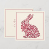 Pink and Cream Chinoiserie Easter Rabbit ノートカード (正面/裏面)